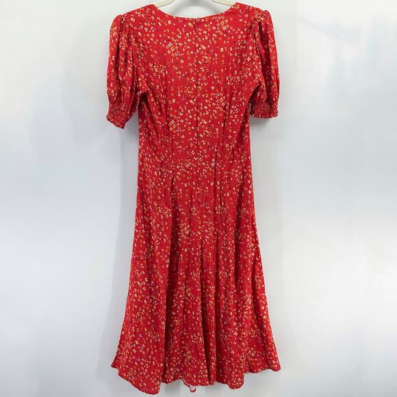 Reformation Lacey Dress Red Floral Midi Puff Sleeve Sweetheart Neck Size 10 - Picture 4 of 9